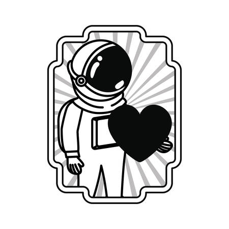 frame with astronaut and heart in white background vector illustration designのイラスト素材