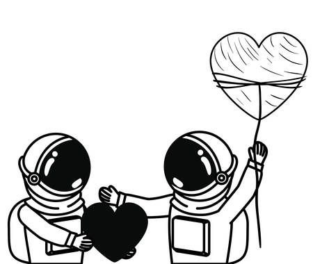 astronauts with spacesuit and heart in white background vector illustration designのイラスト素材
