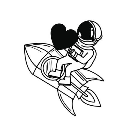 astronaut with spacesuit and rocket in white background vector illustration designのイラスト素材