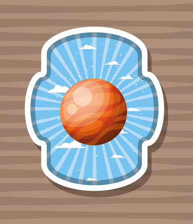 Planet over striped label design, Science communication orbit global universe world theme Vector illustrationのイラスト素材