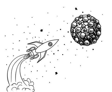 Planet  and rocket draws design, Solar system space orbit galaxy universe and science theme Vector illustrationのイラスト素材
