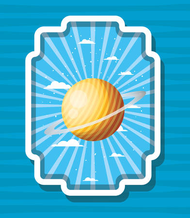 Planet over striped label design, Science communication orbit global universe world theme Vector illustrationのイラスト素材
