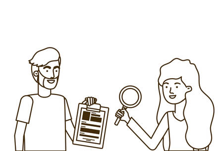 young couple in white background avatar character vector illustration designのイラスト素材