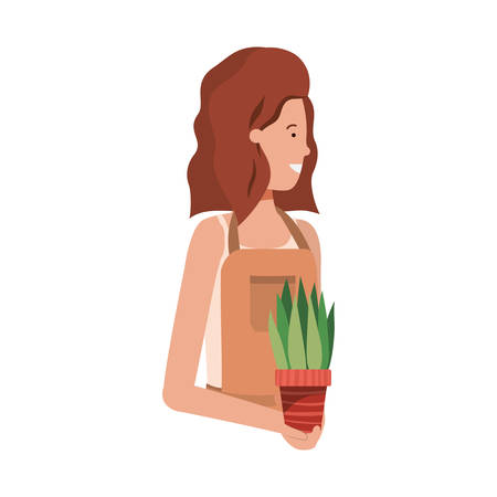 woman with houseplant avatar character vector illustration designのイラスト素材