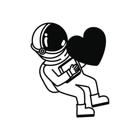 astronaut with spacesuit and heart in white background vector illustration designのイラスト素材