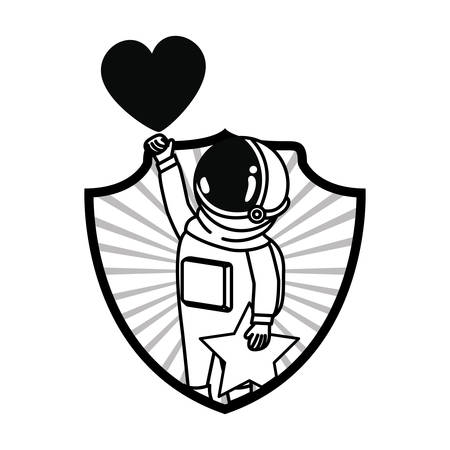 frame with astronaut and heart in white background vector illustration designのイラスト素材
