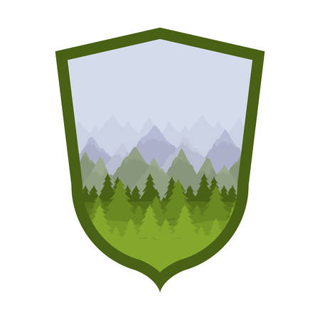 Pine trees inside shield design, Security label protection emblem banner heraldic medieval and insignia theme Vector illustrationのイラスト素材