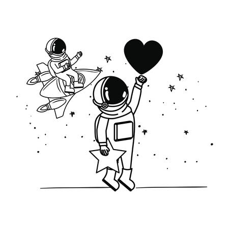 silhouette of astronauts with space suit in space vector illustration designのイラスト素材