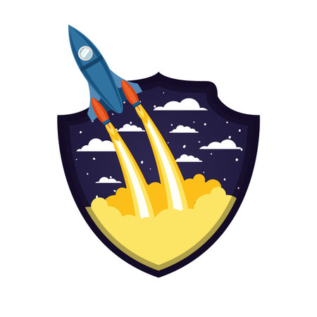 frame with rocket taking off in clouds background vector illustration designのイラスト素材