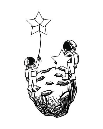 astronaut with spacesuit and planet in white background vector illustration designのイラスト素材