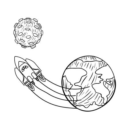 rocket flying with planets of the solar system vector illustration designのイラスト素材