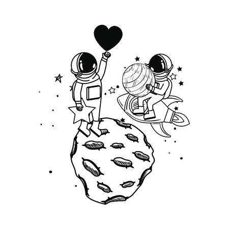 silhouette of astronauts with space suit in space vector illustration designのイラスト素材