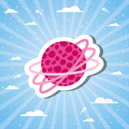 Planet over striped background design, Science communication orbit global universe world theme Vector illustrationのイラスト素材