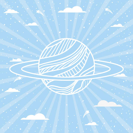 Planet over striped background design, Science communication orbit global universe world theme Vector illustrationのイラスト素材