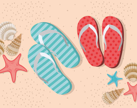 Flip flops in the beach design, Summer sandals shoes footwear fashion and vacation theme Vector illustrationのイラスト素材