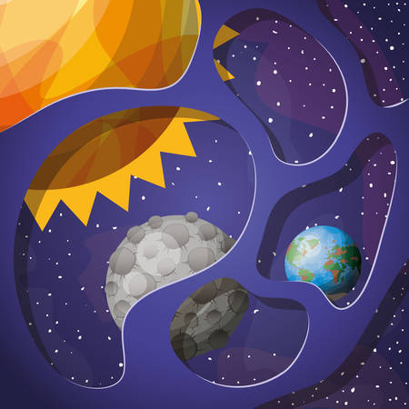 Planets and sun design, Solar system space orbit galaxy universe and science theme Vector illustrationのイラスト素材
