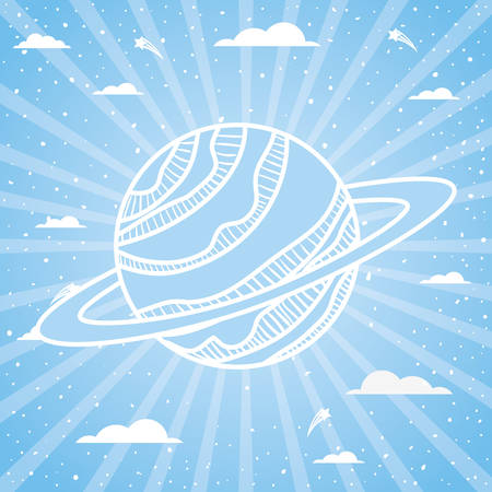 Planet over striped background design, Science communication orbit global universe world theme Vector illustrationのイラスト素材