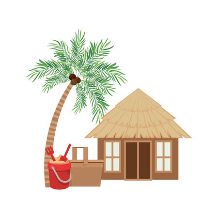 wooden house on the beach with white backgroundのイラスト素材