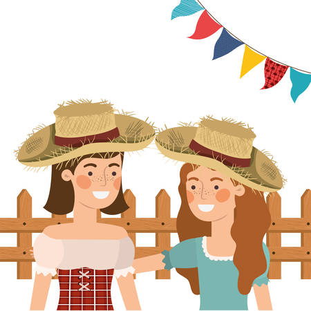 farmers women talking with straw hat vector illustration designのイラスト素材