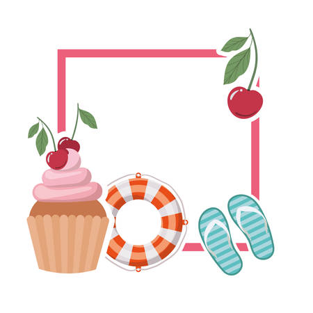 frame with summer objects in white background vector illustration designのイラスト素材