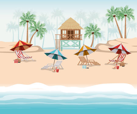 Summer and vacation hut design, Beach tropical relaxation outdoor nature tourism island and season theme Vector illustrationのイラスト素材