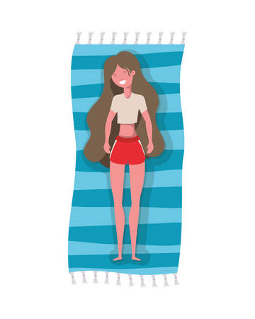 woman with swimsuit sunbathing character vector illustration designのイラスト素材