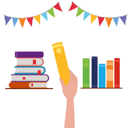 Books hand and banner pennant design, Education literature read library school university and learning theme Vector illustrationのイラスト素材