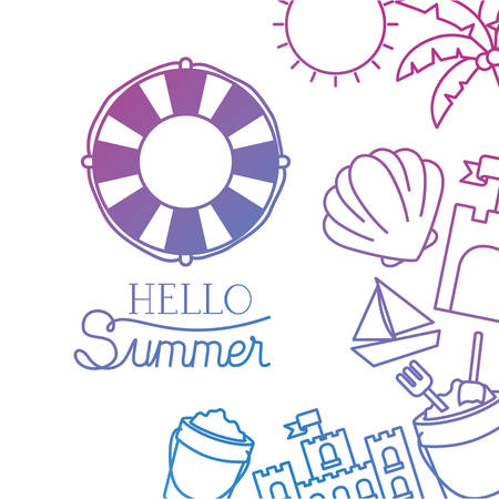 hello summer label with colorful image vector illustration designのイラスト素材