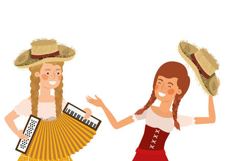 farmers women with musical instruments vector illustration designのイラスト素材