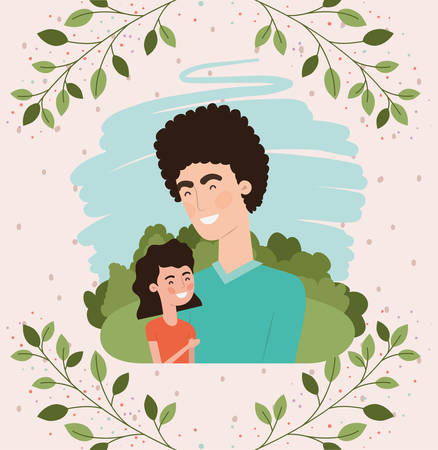 happy fathers day card with dad and daughter characters vector illustration designのイラスト素材