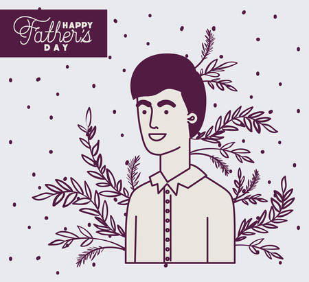 happy fathers day card with dad and leafs plant decoration vector illustration designのイラスト素材