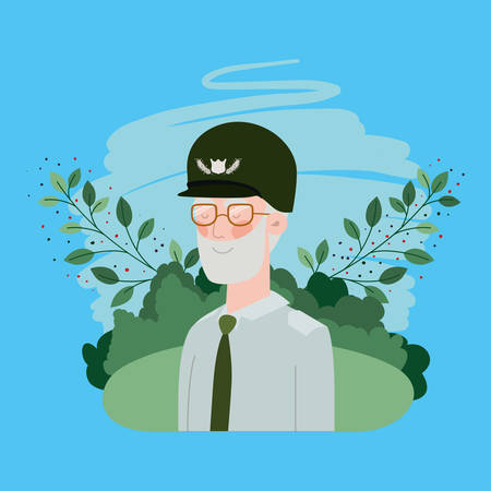 veteran military man with uniform in the field vector illustration designのイラスト素材