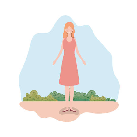 young woman standing with landscape background vector illustration designのイラスト素材