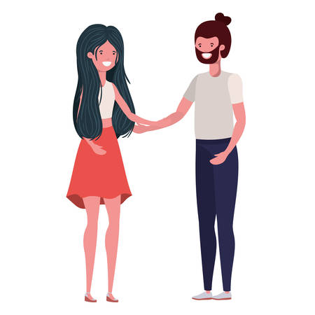 young couple with linked hands in white background vector illustration designのイラスト素材