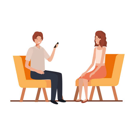 couple with sitting in chair on white background vector illustration designのイラスト素材