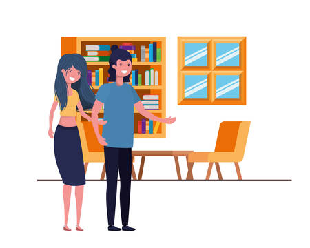 young couple dancing in living room character vector illustration designのイラスト素材