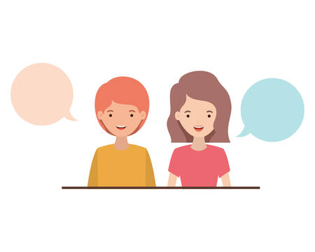 couple with speech bubble avatar character vector illustration designのイラスト素材