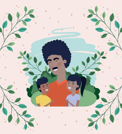 happy fathers day card with black dad and kids vector illustration designのイラスト素材