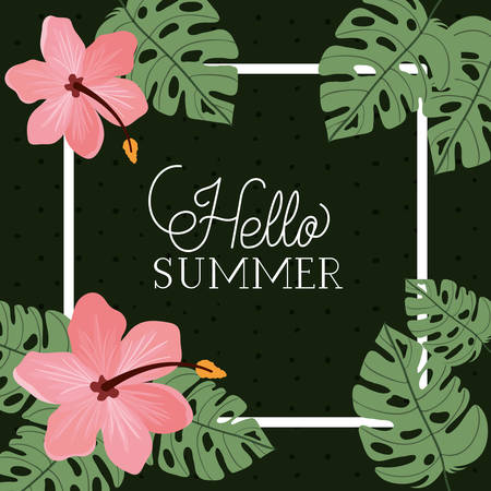 Hello summer and vacation frame design, Beach tropical relaxation outdoor nature tourism island and season theme Vector illustrationのイラスト素材