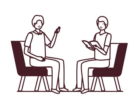 young men sitting in chair with white background vector illustration designのイラスト素材