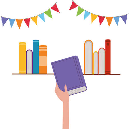 Books hand and banner pennant design, Education literature read library school university and learning theme Vector illustrationのイラスト素材