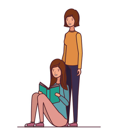 women sitting with book in hands vector illustration designのイラスト素材