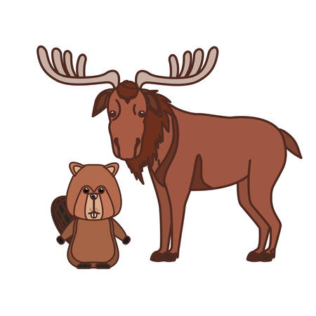 Beaver and moose animal design, forest canada life nature and fauna theme Vector illustrationのイラスト素材