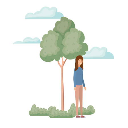 woman standing in landscape avatar character vector illustration designのイラスト素材