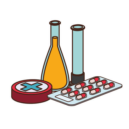 laboratory instruments with medicines in white background vector illustration designのイラスト素材