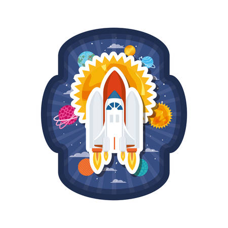 frame with rocket flying and planets of the solar system vector illustration designのイラスト素材