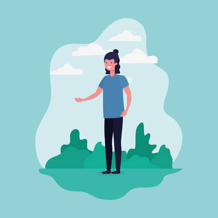 young man standing in the park character vector illustration designのイラスト素材