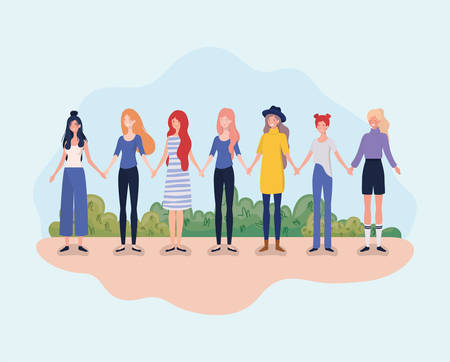 young women group standing in the camp vector illustration designのイラスト素材