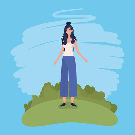 young woman standing in the camp vector illustration designのイラスト素材