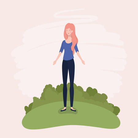 young woman standing in the camp vector illustration designのイラスト素材